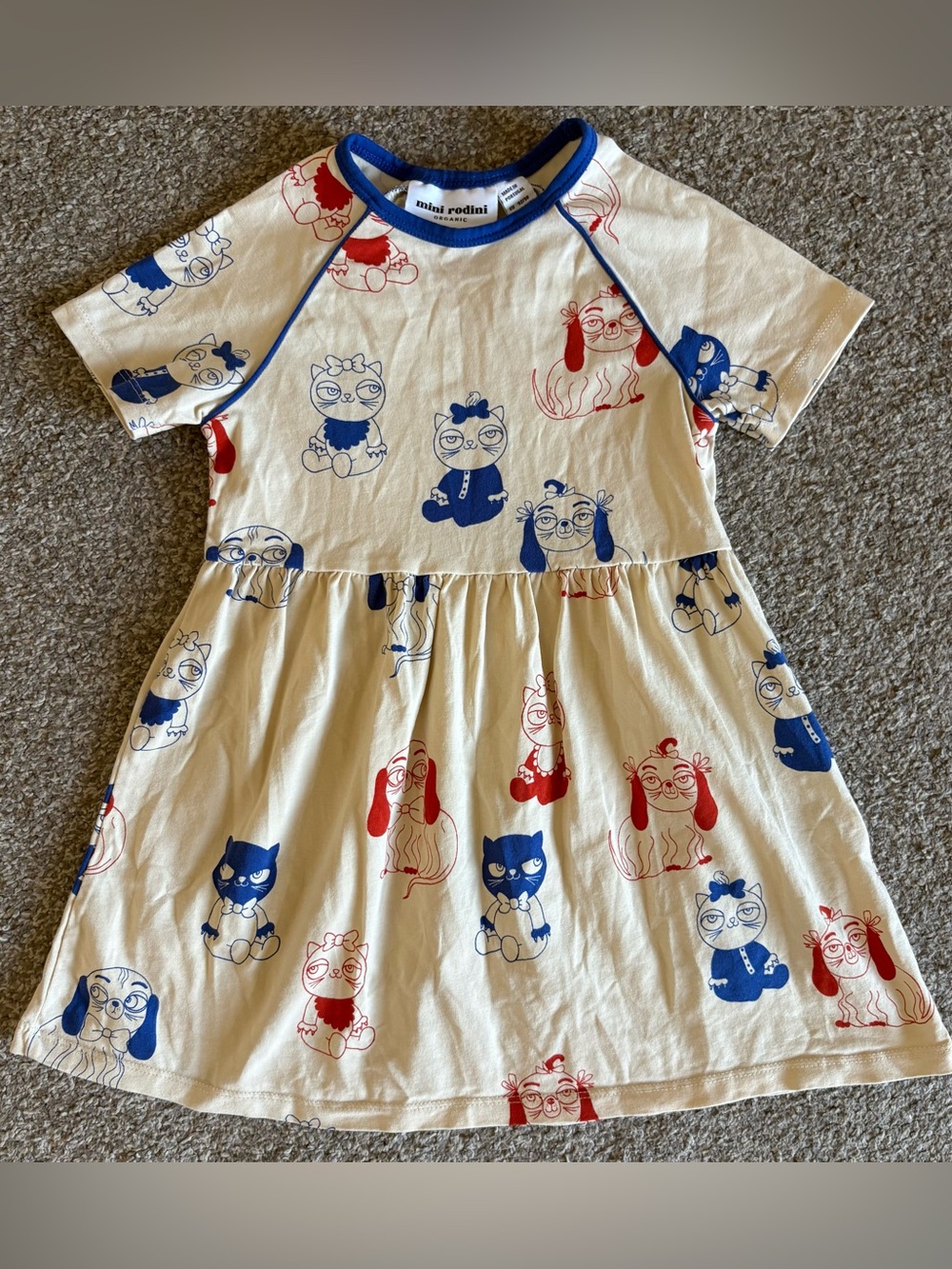 Mini Rodini Cream Short Sleeve Dress with Red & Blue Character Print